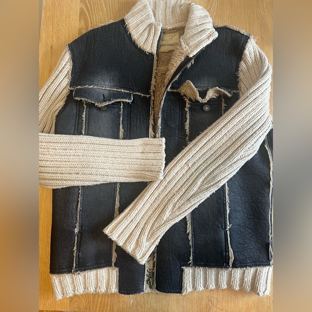 Mens Denim Wool Sweater Jacket